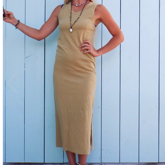 IMRIE ORGANIC COTTON CHARCOAL/BLUE ROSES LONG MUSCLE TANK DRESS SIZE LARGE - Picture 1 of 9